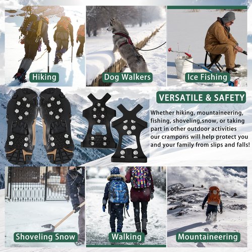 Ice Cleats Snow Traction Cleats Crampons for Shoes and Boots Non-Slip Overshoe Crampons for Women Men Walking on Snow and Ice(M)