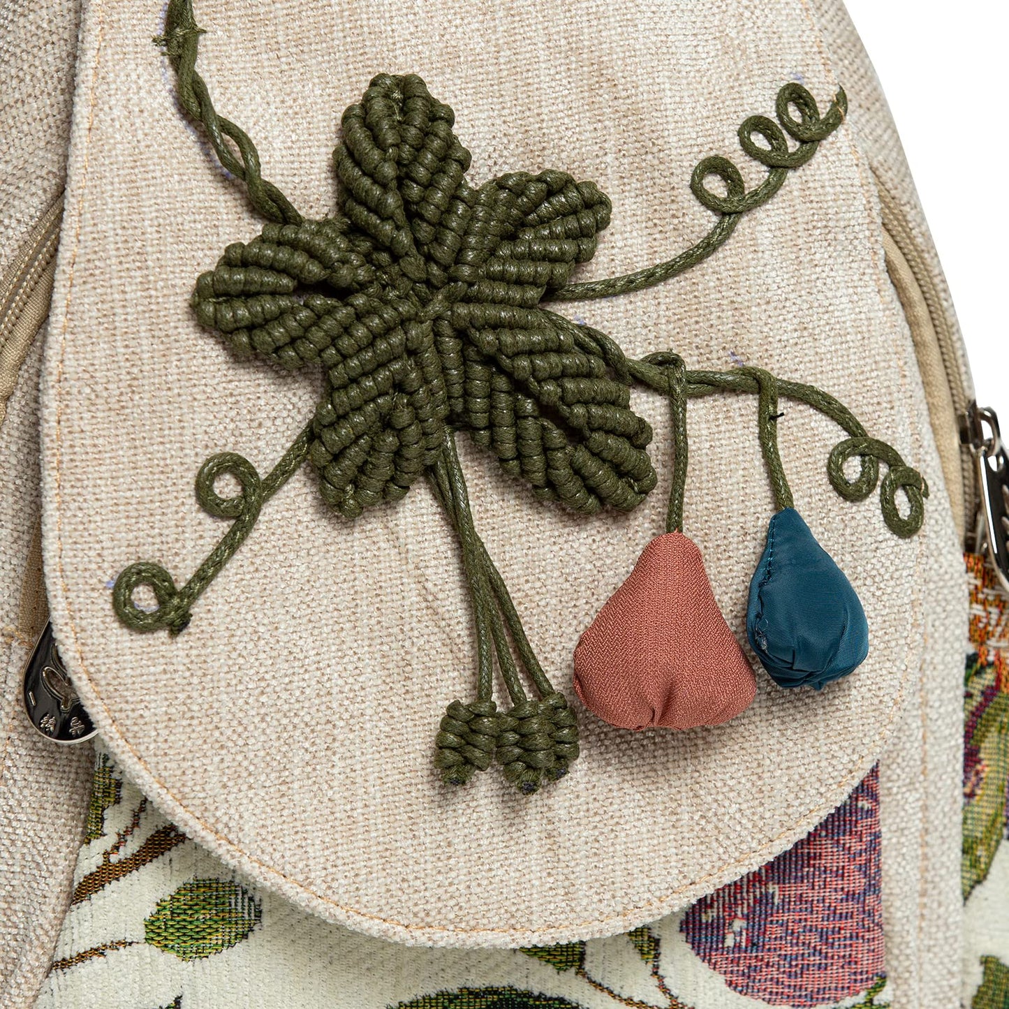 LOZENY Casual Canvas Backpack，Cotton Woven，Versatile hand-woven cotton linen bag small shoulder small fresh light fashion lightweight cloth leisure art backpack