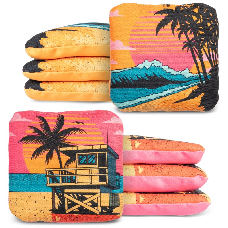 Play Platoon Pro Cornhole Bags Set of 8 - Professional Dual Sided Slick and Sticky Side Competition Corn Hole Bags - Tournament Series 4 Pink & 4 Orange (Oceanside Vibe)