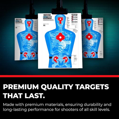 B27-IMZ Silhouette with Human Anatomy Immobilize Zones Ultra Bright Self-Defense Range Training Paper Shooting Targets - Made in USA