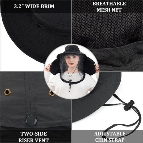 Palmyth Head Net Hat, Sun Hat Safari Hat (Black)