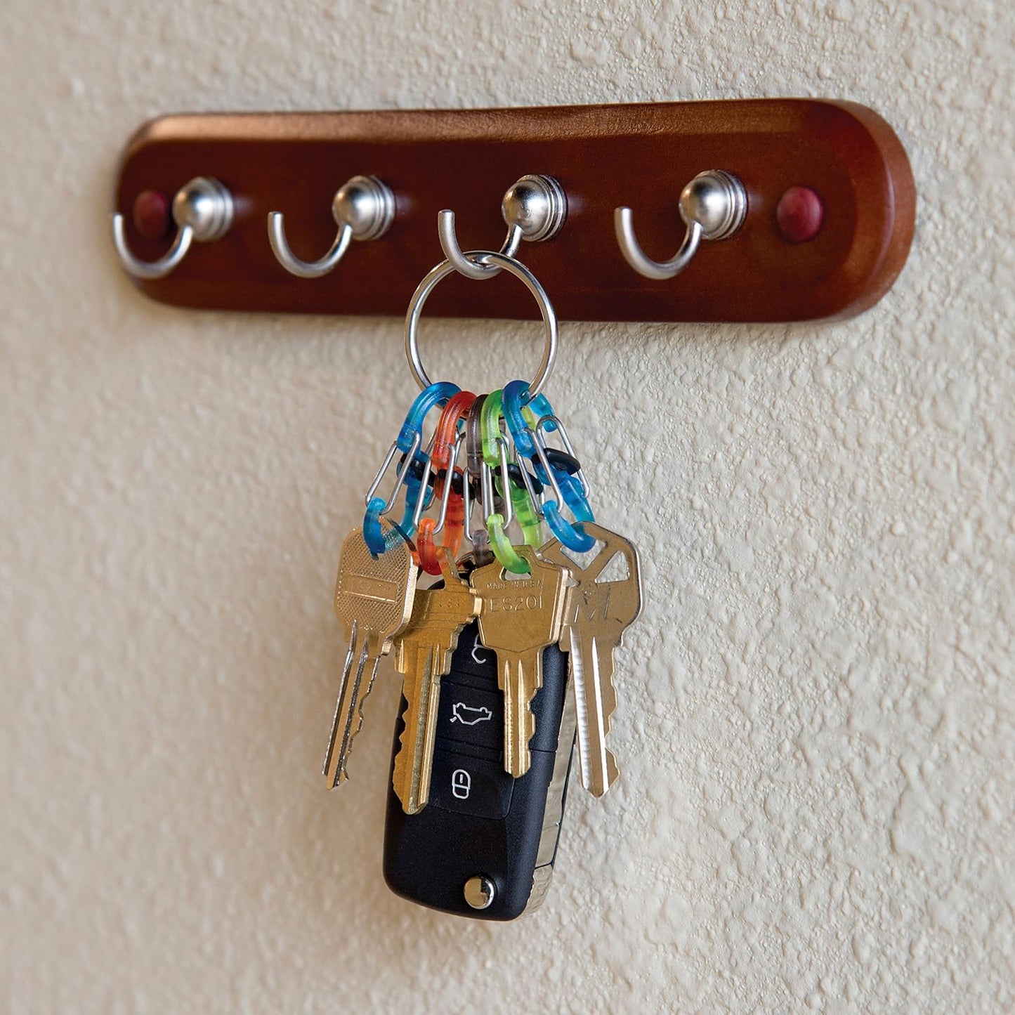Nite Ize Key Ring Locker, Stainless Steel Keychain Ring with 5 Colorful Locking Plastic S-Biners