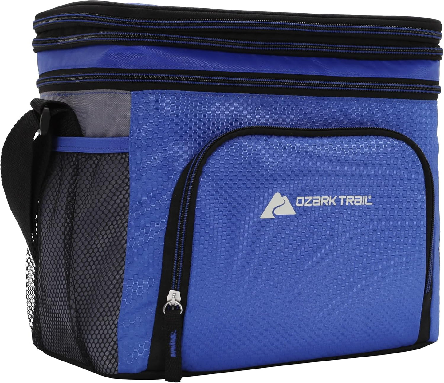 Ozark Trail 12 Can Cooler Bag Insulated Tote Hot/Cold Thermal, Expandable Top, Hard Plastic Liner, Shoulder Strap, for Lunch Work School Camping, Blue