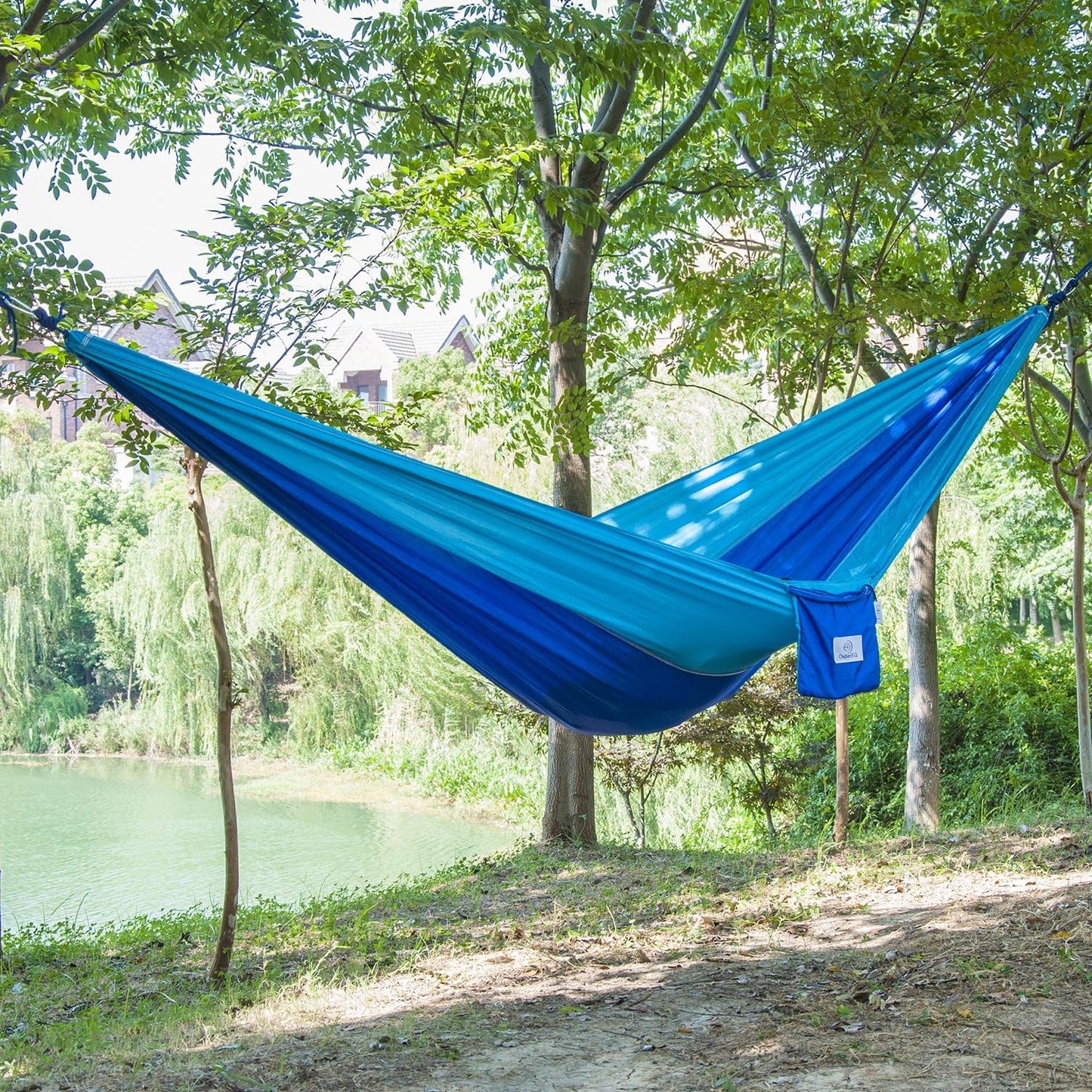 Portable Nylon Fabric Travel Camping Hammock Light Blue/Blue