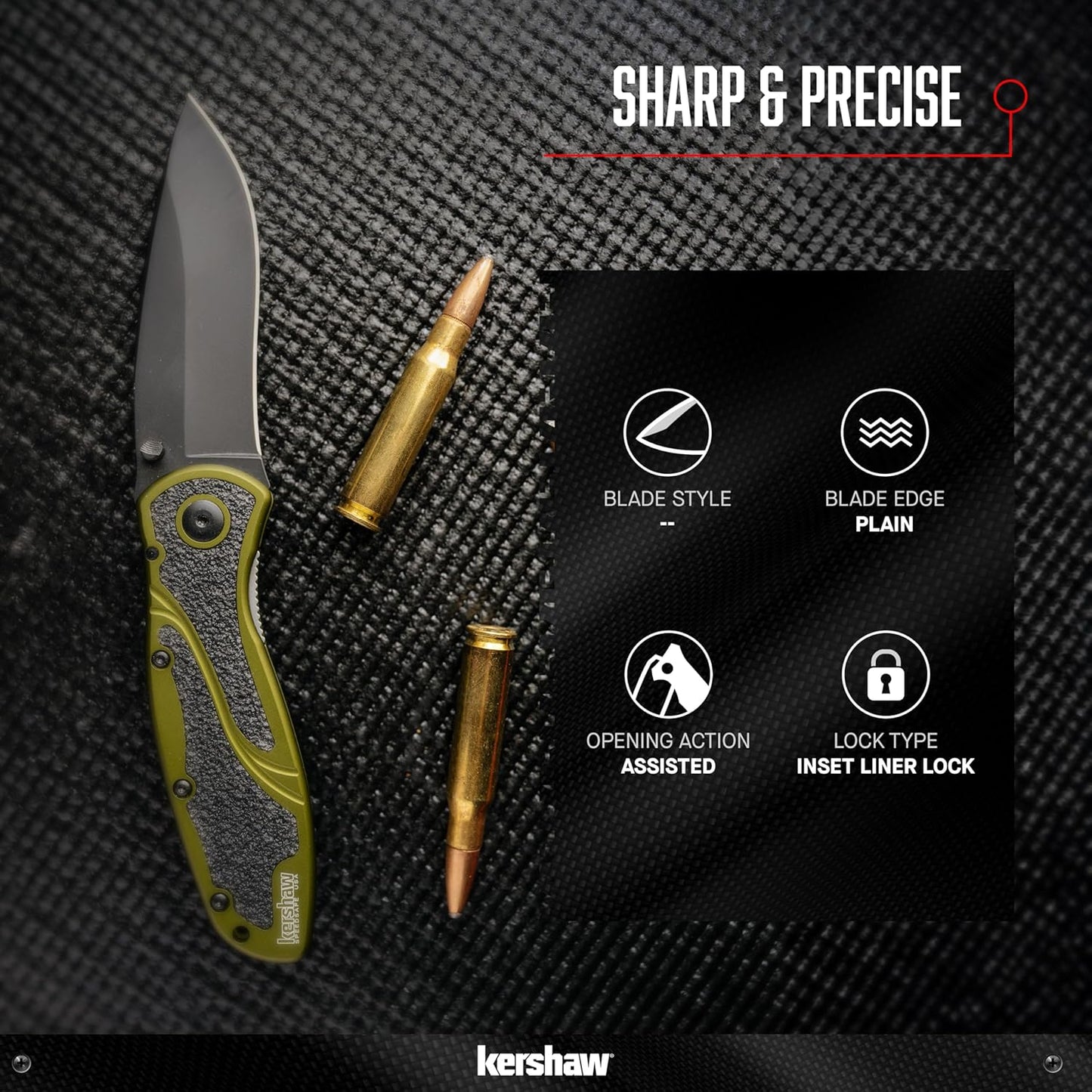 Kershaw Blur Black (1670BLK) Everyday Carry Pocketknife, 3.4 inch Stainless Steel Drop Point Blade, Cerakote Blade Finish, SpeedSafe Opening, Reversible Pocketclip; 3.9 OZ