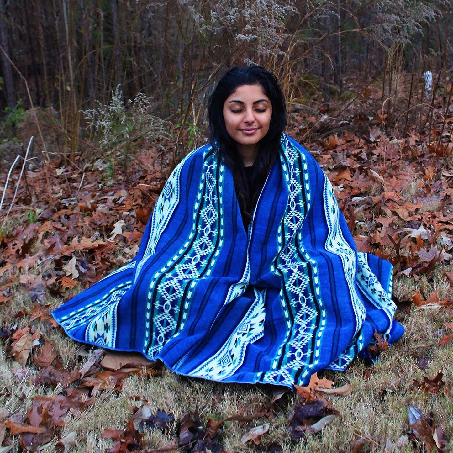 Inca Aztec Throw, Queen, King Blanket | Southwest Indian Navajo Boho Style | Native Cover for Camping, Bedding, Couch, Vanlife | Faux Alpaca, Lightweight, Hypoallergenic (Obsidian Black, Throw)