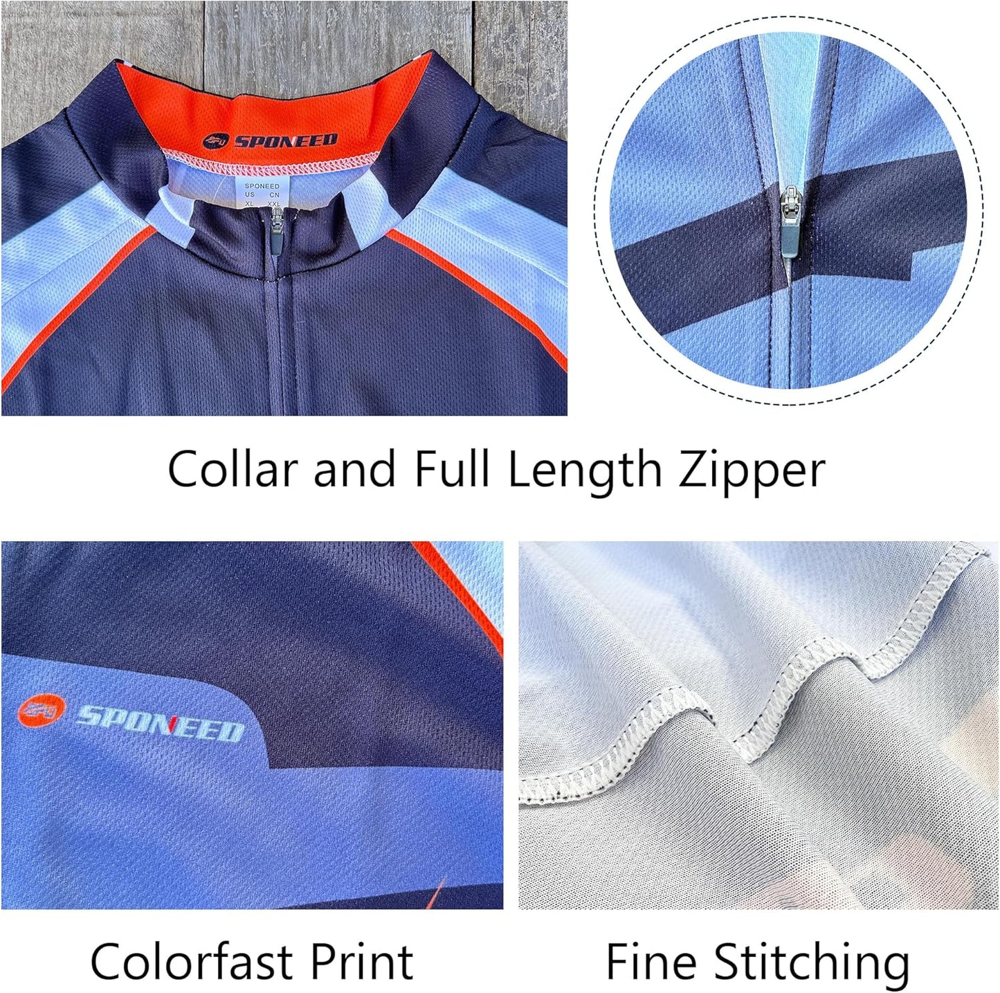 sponeed Men's Bicycle Shirts Long Sleeve Biker Jerseys Full Zipper Winter Cycling Gear Breathable