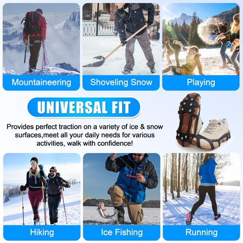 Ice Cleats for Shoes and Boots - Snow Traction Cleats Non Slip Crampons Ice Grippers for Women Men Kids Winter Walking Hiking Climbing Large