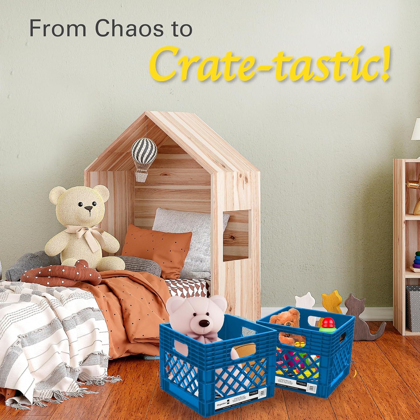 ORGANIZE-IT! Authentic Milk Crate, 4 Pack, Black - Heavy-Duty Storage Crate, Easy-Grip Handles, Versatile Storage Crate Box, 13" L x 13" W x 11" H