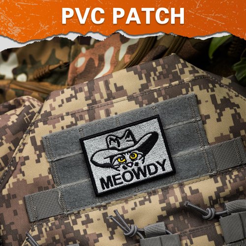 backtime Meowdy Embroidered Patch, Tactical Military Morale Patch with Hook Fastener Backing, Funny Applique Humor Patch for Backpacks, Bag, Uniforms, Jeans, Jackets, Vests, Hats, Helmet