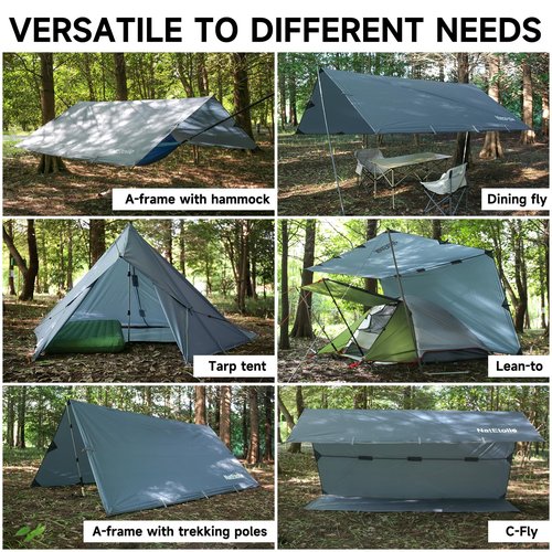 NatEtoile Waterproof Camping Tarp - PU5000mm Coating Rain Fly for Hammock Cover, Tarp Tent, Versatile with 19 tie-Outs - Portable, Essential for Backpacking and Camping Gear - 10x10ft