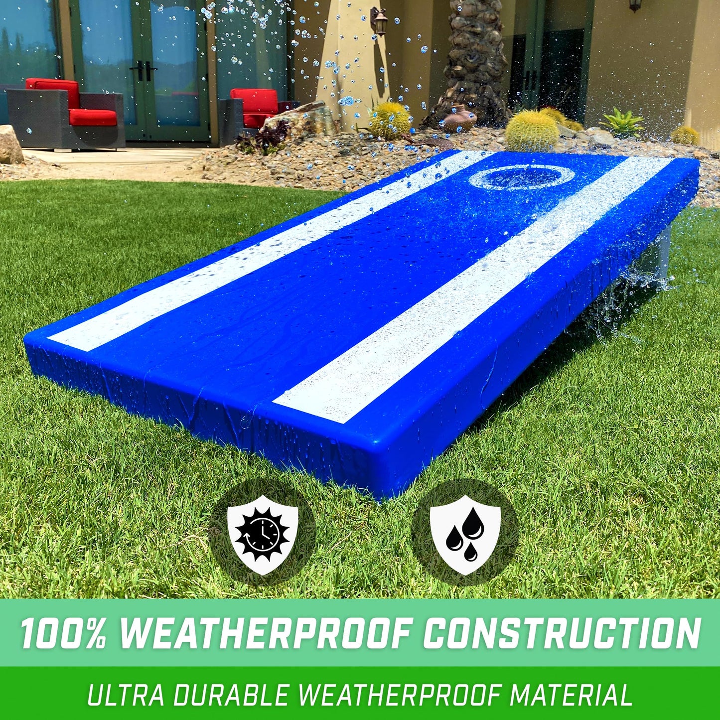 GoSports 4 ft x 2 ft All Weather Outdoor Cornhole Game Set - Heavy-Duty Plastic Weatherproof Boards Includes 8 Bean Bags & Game Rules