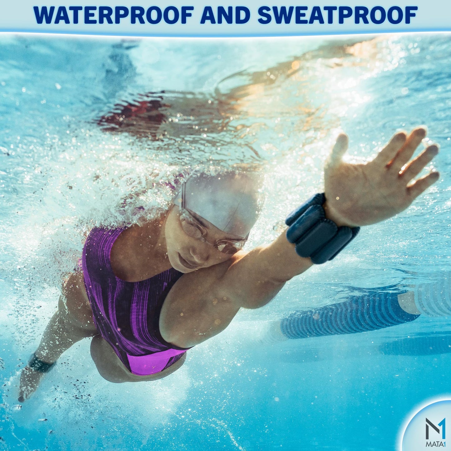 Ankle & Wrist Weights for Men & Women - Set of 2, 1 lb / 0.5 kg each, Black - Adjustable Silicone Workout Bands w/Removable Weights for Fitness & Training - by Mata1-USA