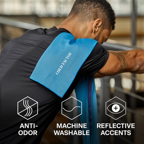 COLD FACTOR Instant Cooling Towel - Sports Cooling Towel with UPF 50+ and Reflective Protection - Moisture Wicking, Chemical-Free Evaporative Cooling for Hot Weather, Runners & Athlete (Blue, 1 Pack)