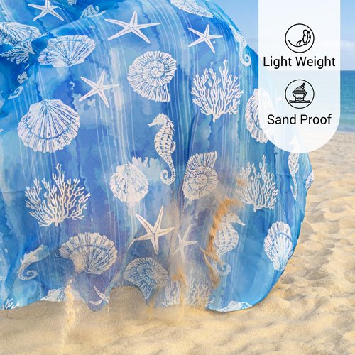 Zingtto Silky Soft 108"x84" Sand Proof Beach Blanket Sand Proof Mat with Corner Pockets and Fashion Mesh Bag for Beach Party, Travel, Camping and Outdoor Music Festival, Ombre Blue Marine