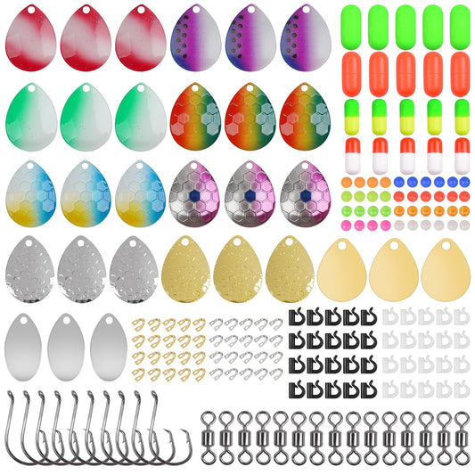 Walleye Rig Making Kit,205pcs DIY Lure Making Supplies Parts for Crawler Harness Walleye Spinner Rigs Colorado Blades Pompano Floats Clevises Beads Hooks Spinner Lure Making Kit