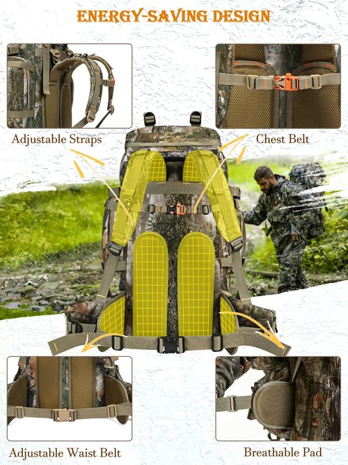 NEW VIEW Hunting Backpacks for Men 60L, Camo Hunting Bags for Deer Elk, Waterproof Large Pack with Rain Cover