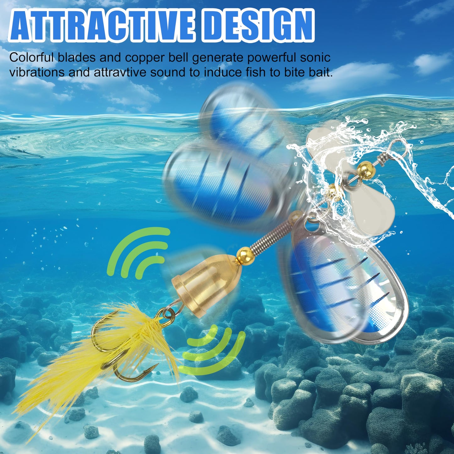 Fishing Lures Spinnerbait Kit Rooster Bait Tail Fishing Lures Inline Spinner Baits Bass Salmon Trout Spoon Hard Metal Spinnerbaits for Saltwater Freshwater