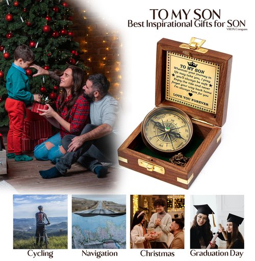 to My Son Compass with Wooden Box Son Gifts from Mom to My Son Inspirational Quote Engraved Compass Gift, Father to Son Gifts, Birthday, Baptism, Christmas, Graduation Day Gifts