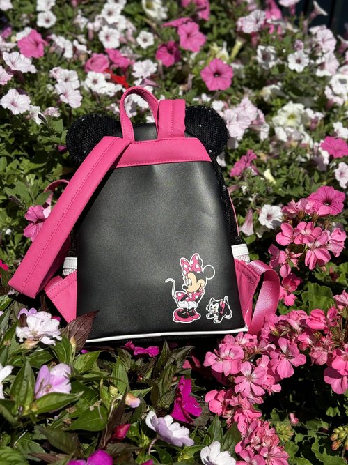 Loungefly Minnie Mouse Sequin Mini Backpack, Polka Dots, Cosplay, 8.5 x 11 x 4.5 inches, Faux Leather, Black