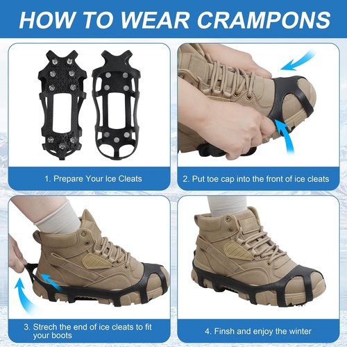 Crampons Ice Cleats for Shoes and Boots Traction Snow Cleats with 9 Studs Snow Cleats Chains Non Slip Rubber Crampons for Hiking Boots Men Women Ice Snow Winter Walking Climbing Fishing (M)