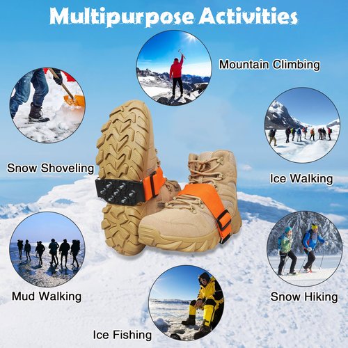 Ice Cleats Snow Traction Cleats for Walking on Snow and Ice Mid-Sole Non-Slip Crampon with Adjustable Straps 7 Tungsten Studs for Secure Grip Anti Slip Crampons for Walking Jogging Hiking