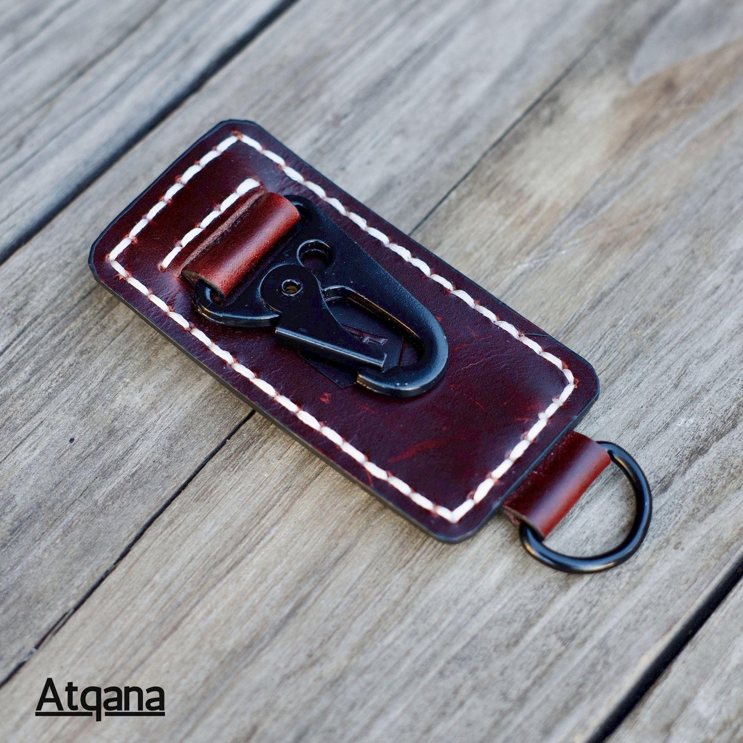 Atqana Leather Belt Key Holder (Premium Leather) - Handmade EDC Keychain Clip for Belt with Heavy Duty Key Fob Holder and D Ring (Extra Dark Brown)