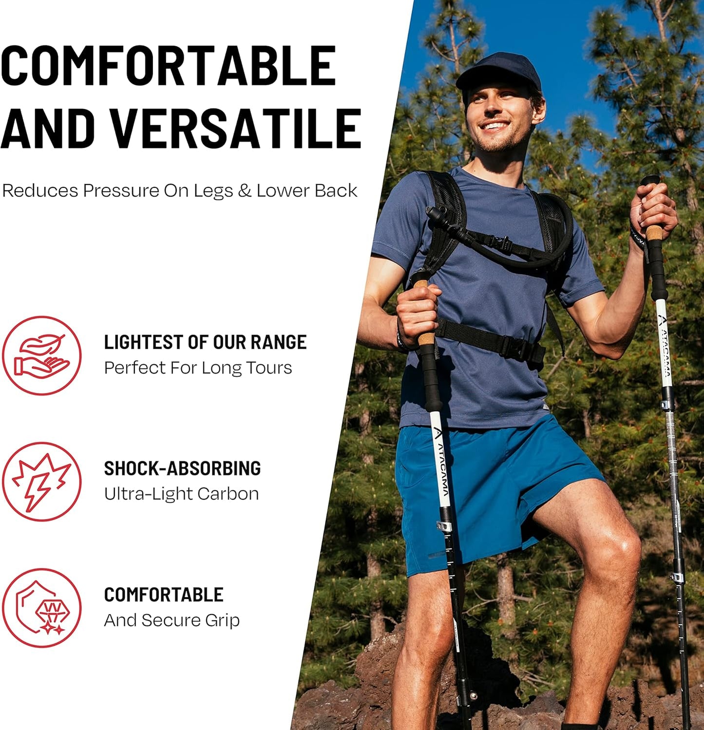 ATACAMA Lightweight Foldable Carbon and Aluminum 7075 Collapsible Hiking Sticks with Cork Handle - Hiking Poles Telescopic Trekking Poles Folding Walking Sticks For Hiking Accessories Nordic Walking Poles