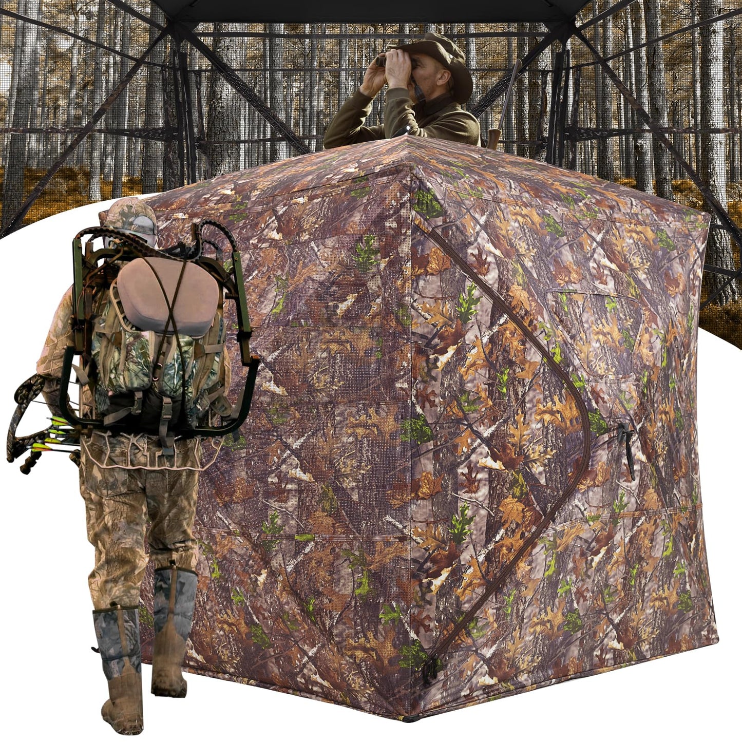 ANWEOR See Through Hunting Blind 270 Degree Portable Resilient Hunting Blind with Carrying Bag Easy Pop Up Ground Blinds for Deer Hunting Turkey Hunting 66x58x58 in