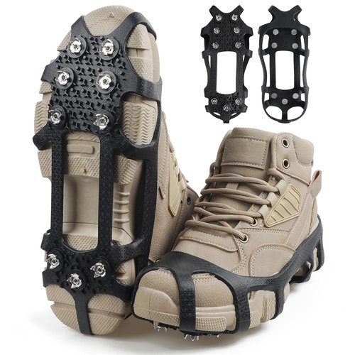 Crampons Ice Cleats for Shoes and Boots Traction Snow Cleats with 9 Studs Snow Cleats Chains Non Slip Rubber Crampons for Hiking Boots Men Women Ice Snow Winter Walking Climbing Fishing (M)
