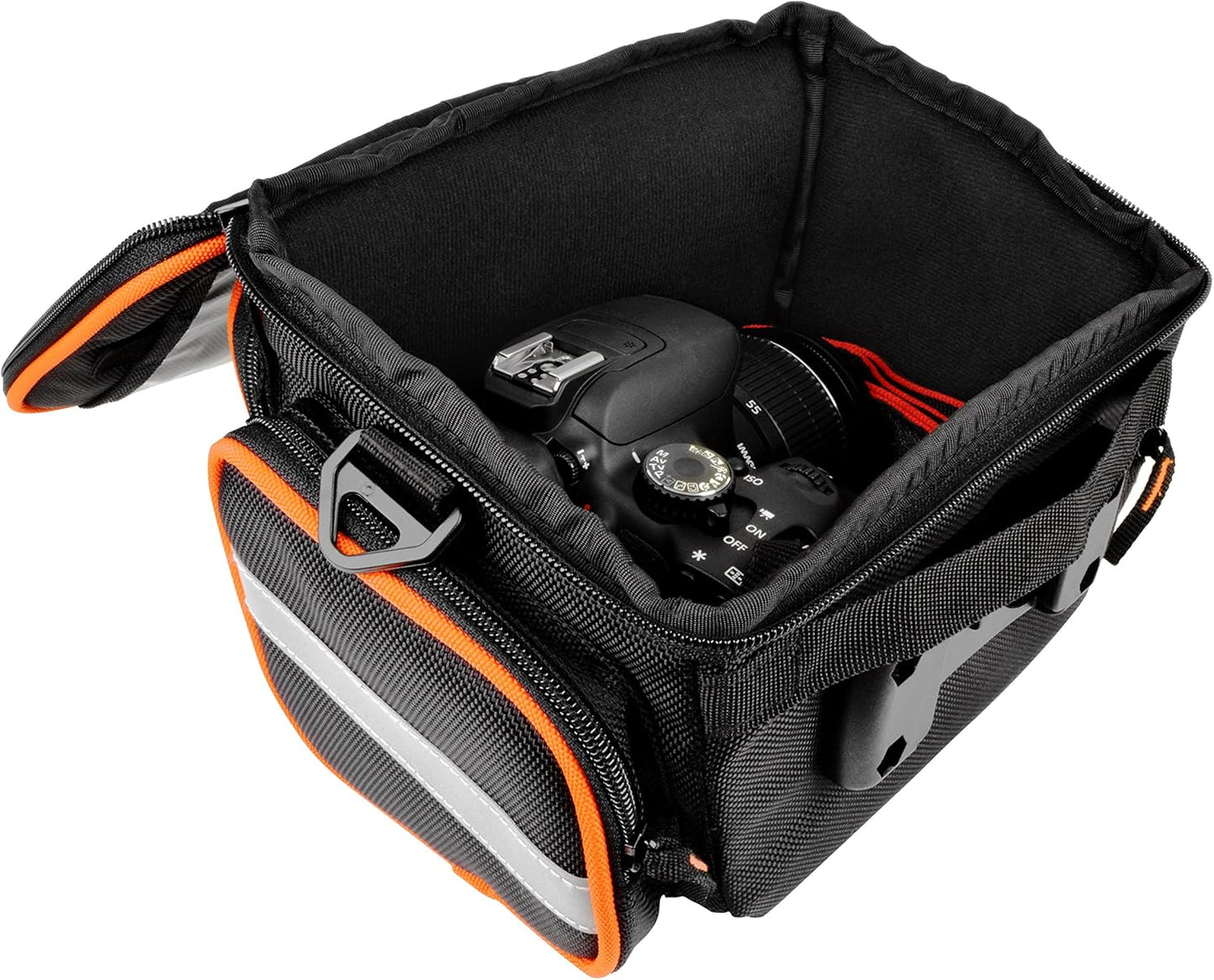 Ibera Bike Handlebar Bag - Clip-On Bikes Bag with Transparent Lid for Maps - with Shoulder Strap, Rain Cover & Reflective Trim - Water-Resistant Bike Accessories - Fits 22.2–31.8 mm Handlebars