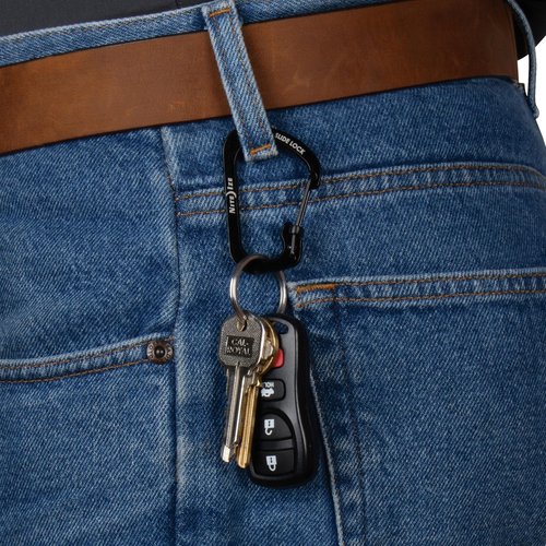 Nite Ize SlideLock Carabiner Stainless Steel - Key Holder Carabiner for Daily Use - Secure Keychain Organizer with Lock - Lockable Carabiner Fits Multiple Keys - Size 3, Black (4 Pack)