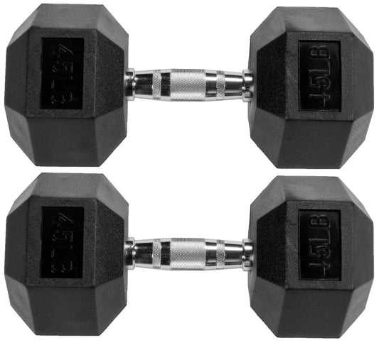 Fitvids Premium Rubber Encased Hex Dumbbell, 45LB Pair