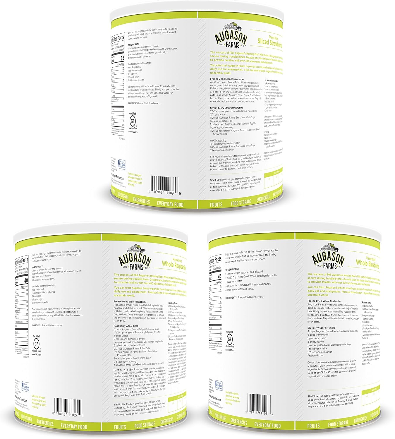 Augason Farms 3-Pack Freeze Dried Berry Variety Kit - No. 10 Can for Emergency Prep