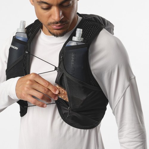Salomon Unisex Active Skin 8, Hydration & Storage Vest with 500ml Flasks Included - Black / Metal - XS