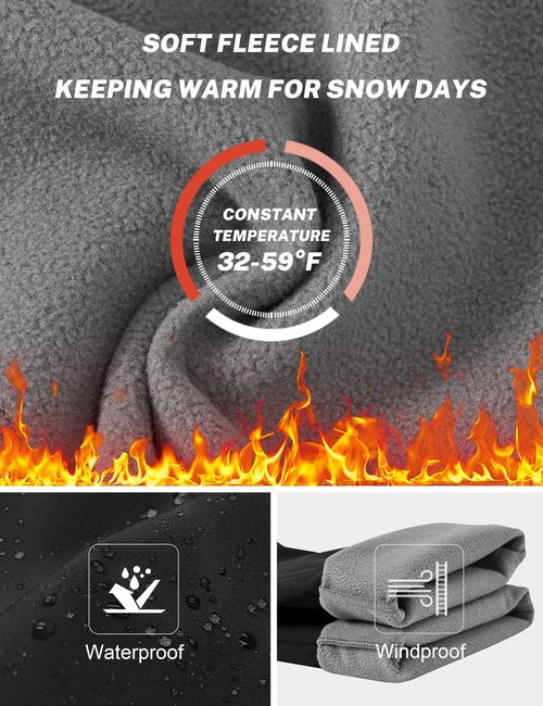 MoFiz Women's Waterproof Windproof Snow Ski Pants Insulated Fleece Lined Winter Hiking Fishing Pants High Waist Pull-On with Drawstring Zipper Pockets Black M