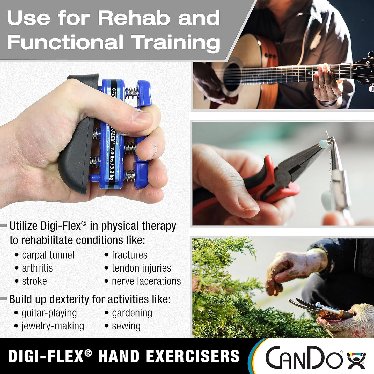 CanDo Digi-Flex Hand and Finger Exerciser Yellow-X-Light - For Dexterity, Strength, and Flexibility for Fingers, Hands, and Forearms