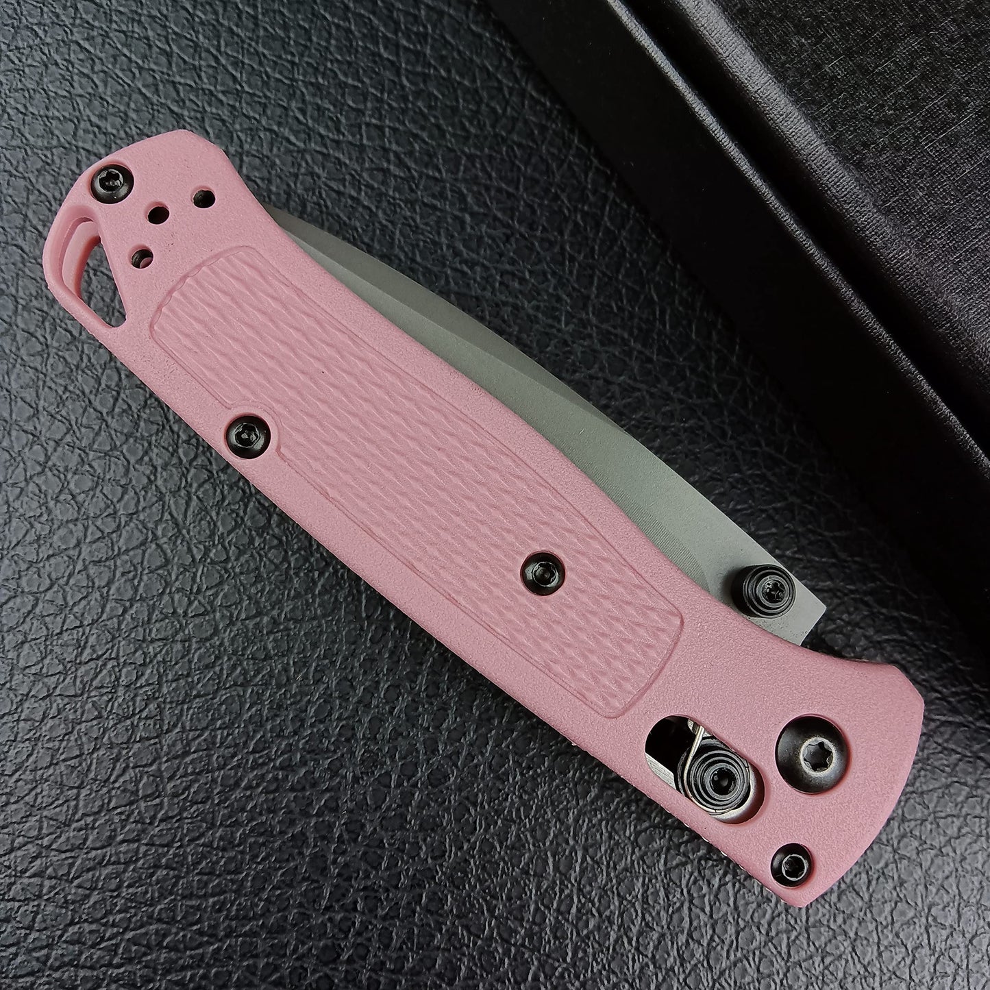EDC Mini Pocket Knife, Plain Edge, Thumb Stud Manual Open, Pink Nylon Grivory Handle with Belt Clip (black blade)