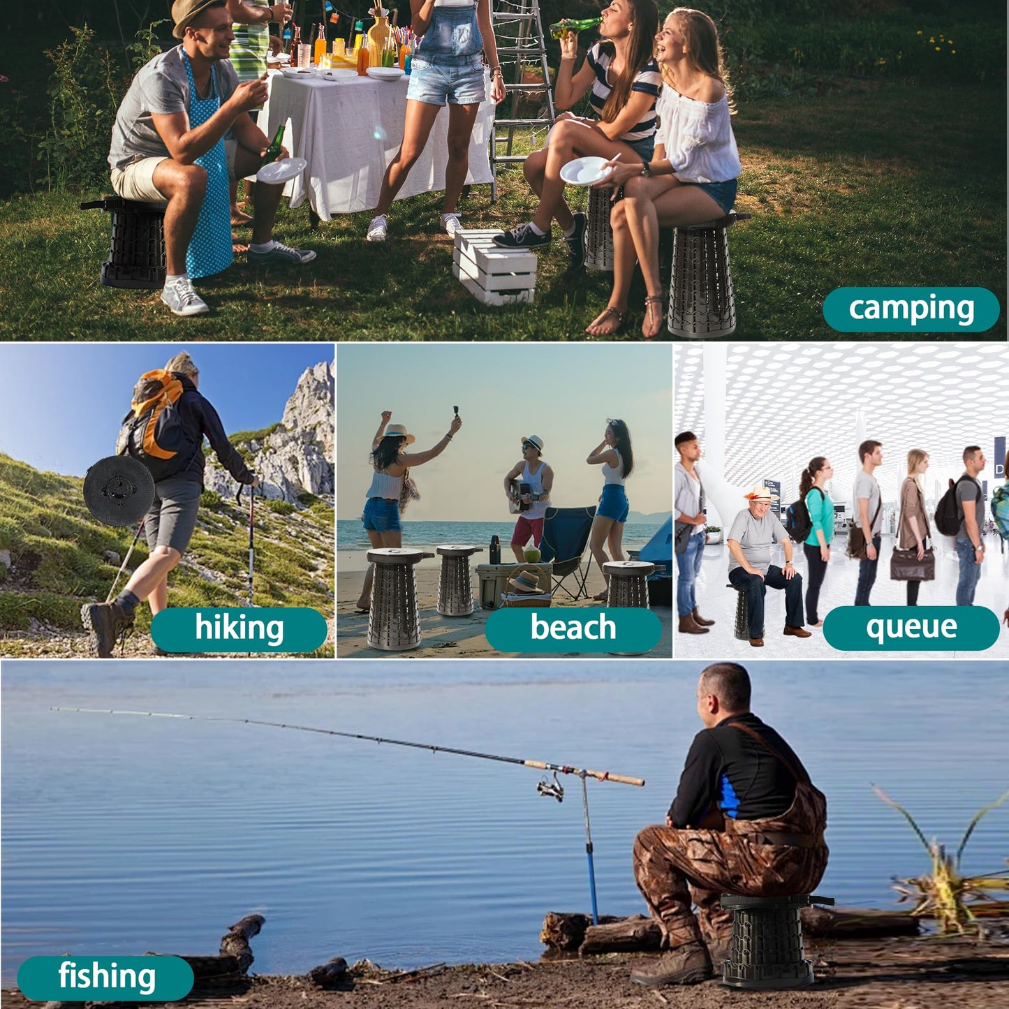 ALEVMOOM 2025 XXL 19.7" Collapsible Stool with Cushion, Capacity 1000lbs Portable Stools for Adults Heavy Duty, Adjustable Height Telescoping Folding Stool, for Outdoor Camping Travel Hiking Fishing