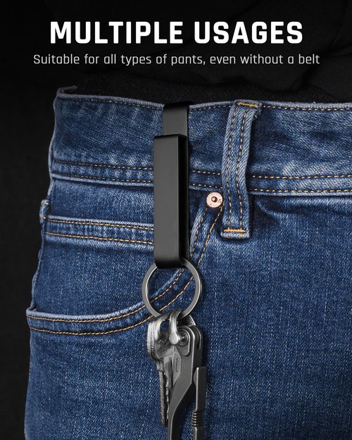 TISUR Titanium Tactical Belt Key Holder with 2 Stainless Steel Key Rings, Keychain Clip for Police