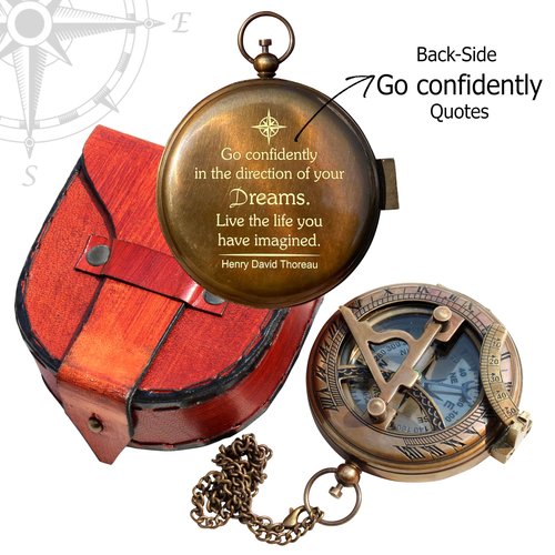 Thoreau's Go Confidently in The Direction of Dream Brass Working Sundial Compass, Engraved Compass, Compass, Compass for Husband, Valentines Day Gift, Couples Gift
