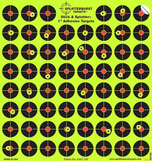Splatterburst Targets - 10 Pack 1 inch Stick & Splatter Self Adhesive Shooting Targets - Gun - Rifle - Pistol - Airsoft - BB Gun - Pellet Gun - Air Rifle - Made in USA