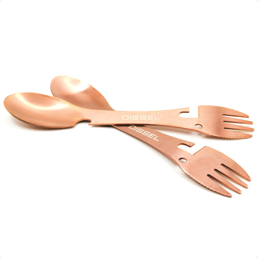 Camping Spork Utensil Set - DiSSEL Stainless Steel Adaptive Utensils, Long Handle Backpacking Spoon & Metal Spork, Lightweight & Durable Camping Utensils for Outdoor Adventures