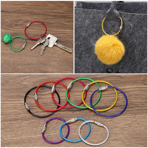 PATIKIL 6 Inch Length Wire Keychain Cable 150mm, 5 Pack Stainless Steel Key Ring Loop for Outdoor Hiking Sport, Red