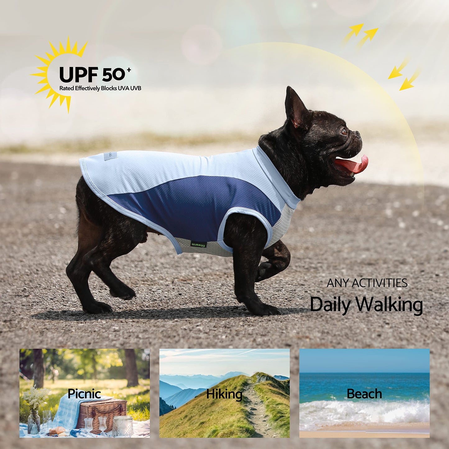 Fitwarm 2 Pack UPF 50+ UV Sun Protection Dog Shirt, Quick Dry Summer Dog Clothes for Small Dogs Boy Girl, Reflective Label, Lightweight Breathable Cooling Vest, Pet Cat Outfit, Orange, Blue, Medium