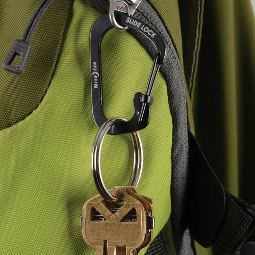 Nite Ize SlideLock Carabiner Stainless Steel - Key Holder for Daily Use - Secure Keychain Organizer with Lock - Lockable Carabiner Fits Multiple Keys - Size 2, Black (5 Pack)