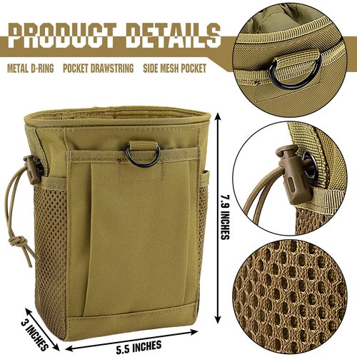 bvya Tactical Molle Drawstring Dump Pouch Magazine Ammo Pouch Utility Hip Belt Waist Bag with D-Ring for Outdoor Supplies
