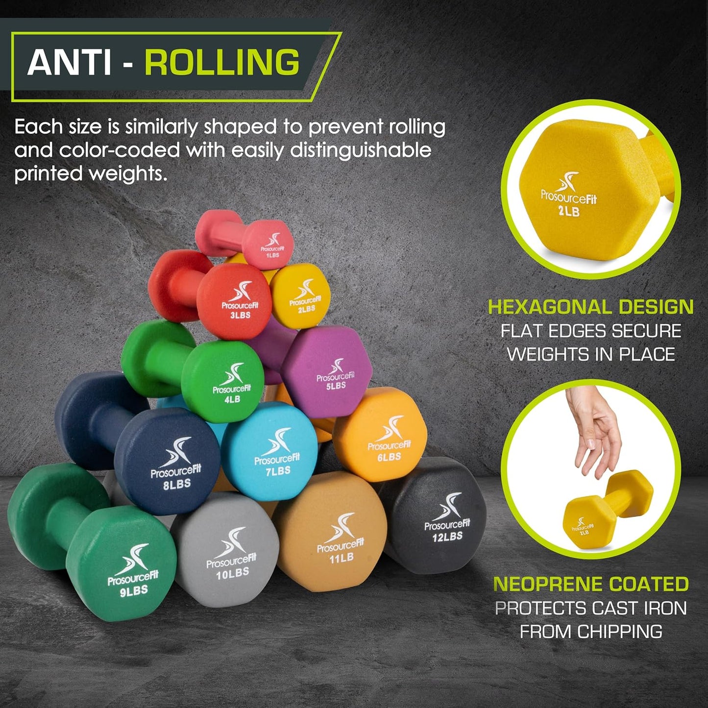 ProsourceFit Neoprene Dumbbell Coated for Non-Slip Grip, 10 lb