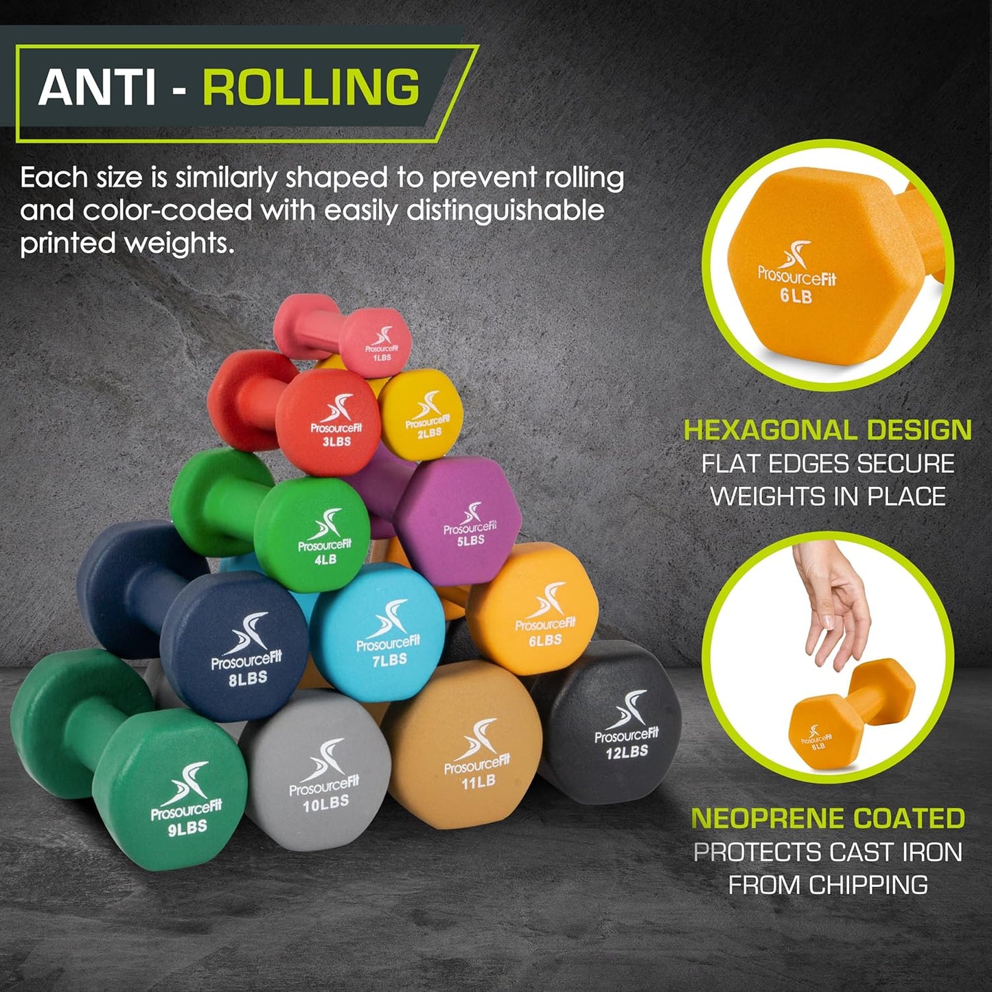 ProsourceFit Neoprene Dumbbell Coated for Non-Slip Grip, 10 lb