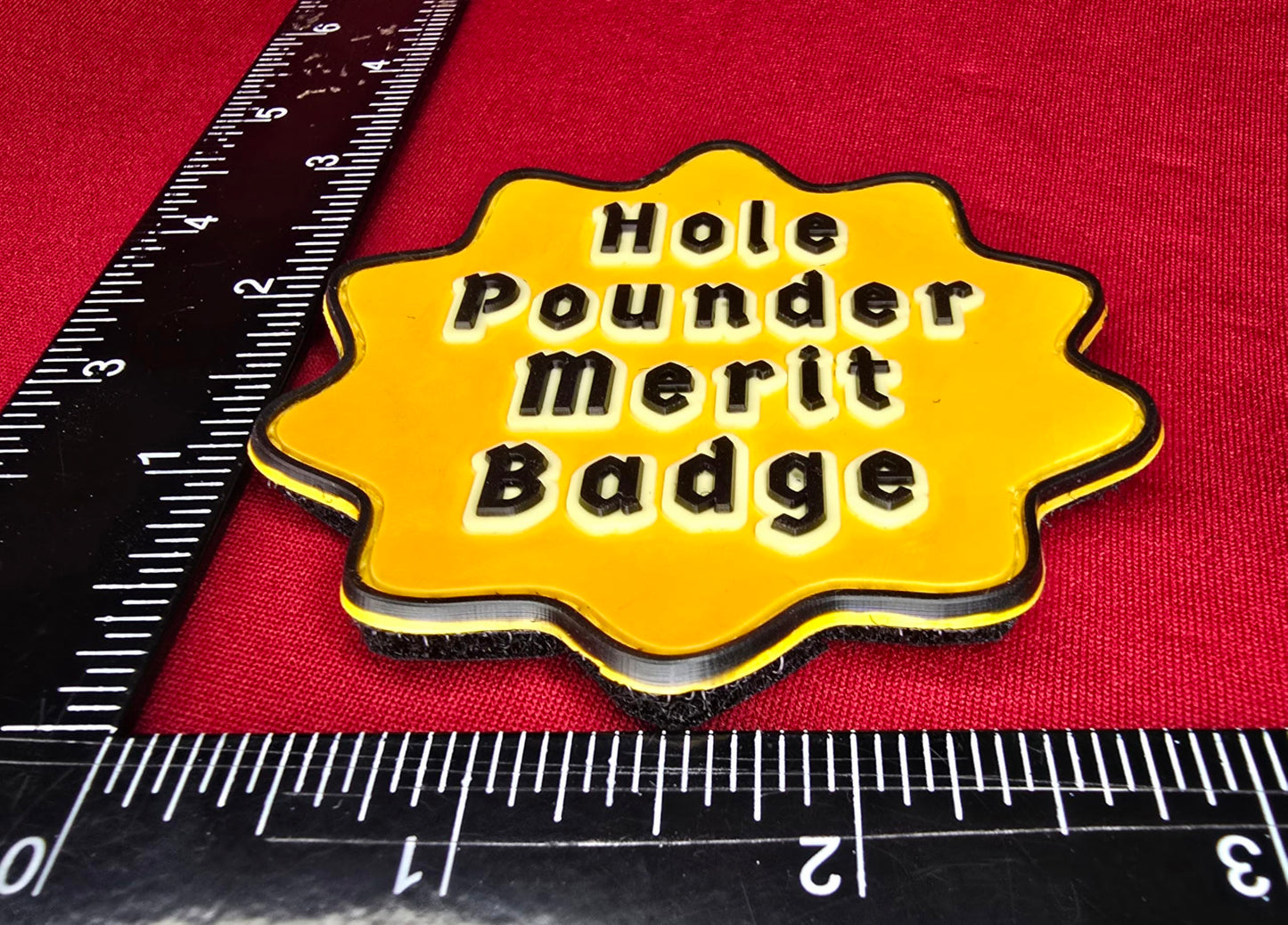 Hole Pounder Merit Badge PVC Cornhole Patch/Badge with Hook Backing and Extra Loop Material Included for Bag/Backpacks/Clothing/Hats Funn Cornhole Patches for Backpacks or case Bags